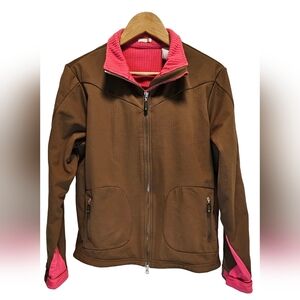 [IZOD] Warm Brown Vibrant Pink Waffle Fleece Lining Zip Up Jacket Women Medium
